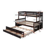 Twin-Over-Full Bunk Bed with Twin size Trundle , Separable Bunk Bed with Drawers for Bedroom - Espresso - Home Elegance USA