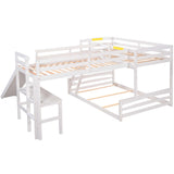 Twin over Full Bunk Bed with Twin Size Loft Bed with Desk and Slide,Full-Length Guardrail, White - Home Elegance USA