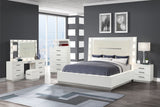 Coco LED Queen Size Bed Made with Wood in Milky White Color - Home Elegance USA