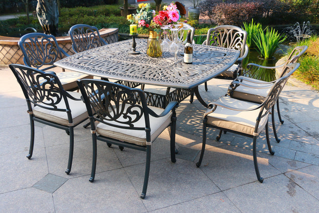 Square 8 - Person 64" Long Aluminum Dining Set with Sunbrella Cushions