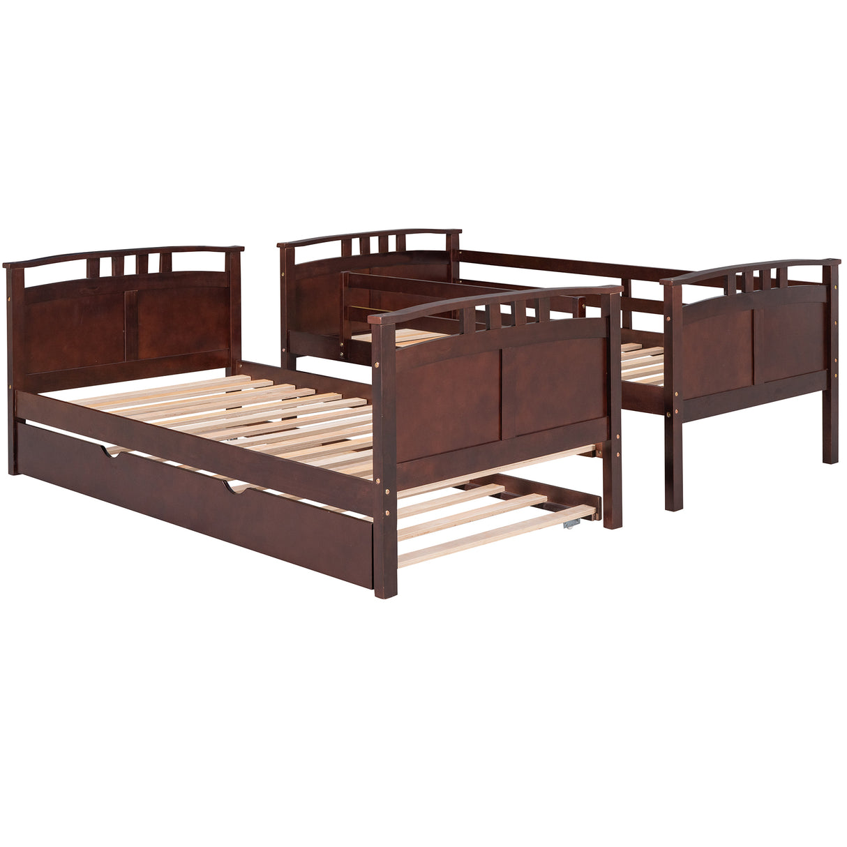 Twin-Over-Twin Bunk Bed with Twin size Trundle , Separable Bunk Bed for Bedroom - Espresso - Home Elegance USA