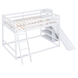 Full over Full Bunk Bed with Ladder, Slide and Shelves, White - Home Elegance USA