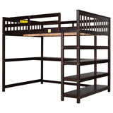 Full Size Loft Bed with Storage Shelves and Under-bed Desk, Espresso(OLD SKU:SM000246AAP-1) - Home Elegance USA