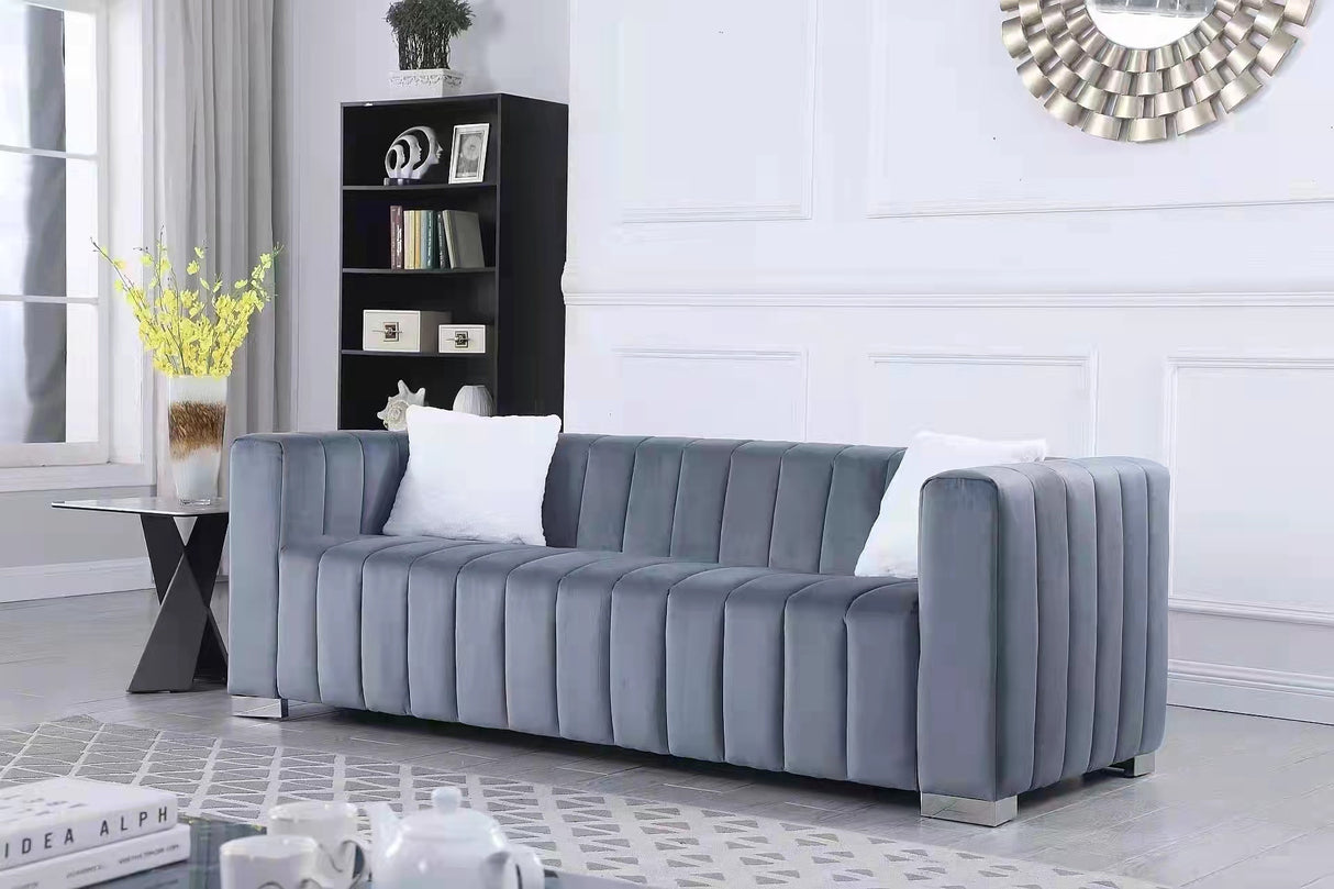 A modern channel sofa take on a traditional Chesterfield,Grey color,3 seater | Home Elegance USA