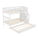 Stairway Twin-Over-Twin Bunk Bed with Twin size Trundle for Bedroom, Dorm, Adults, White( old sku: LP000209AAK ) - Home Elegance USA