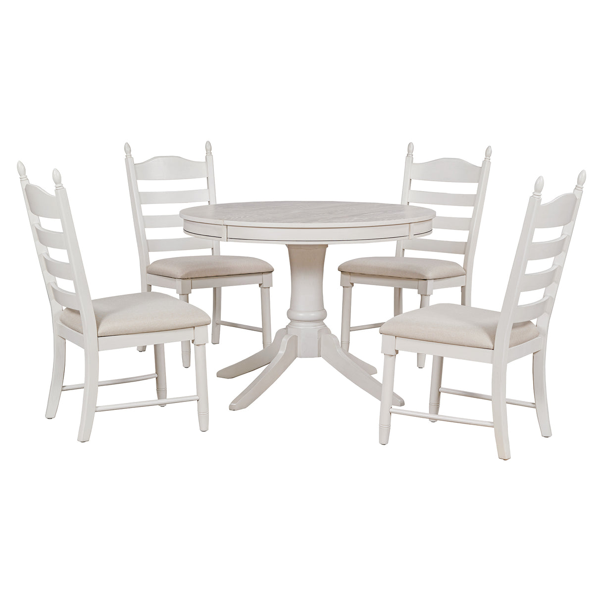 TREXM 5-Piece Retro Functional Dining Table Set Wood Round Extendable Dining Table and 4 Upholstered Dining Chairs (Antique White) - Home Elegance USA