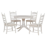 TREXM 5-Piece Retro Functional Dining Table Set Wood Round Extendable Dining Table and 4 Upholstered Dining Chairs (Antique White) - Home Elegance USA