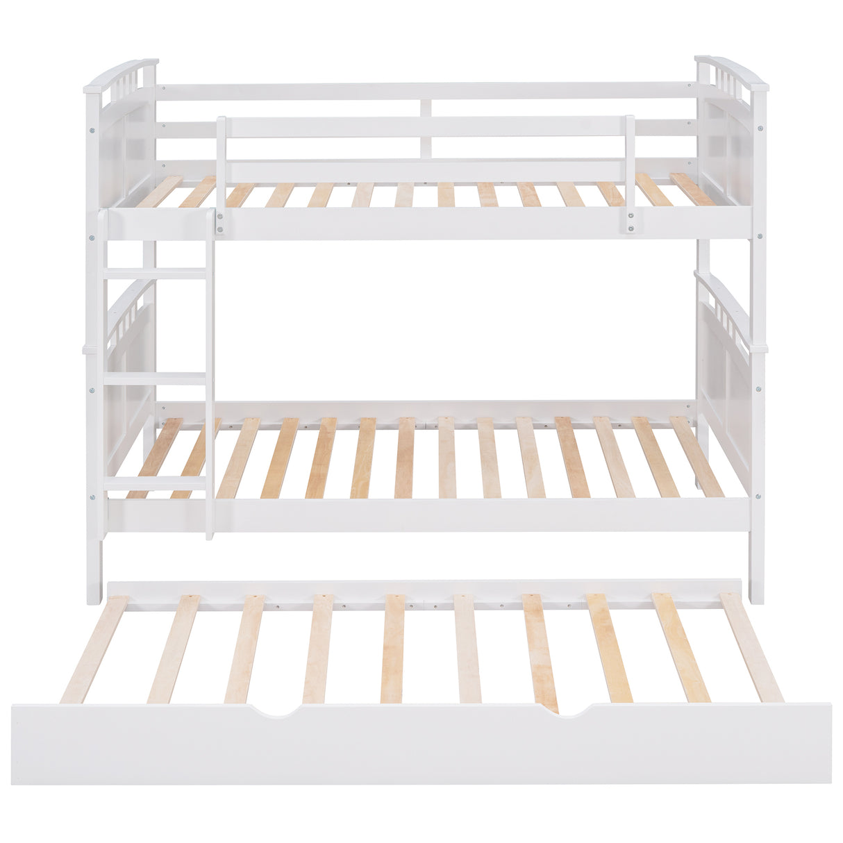 Twin-Over-Twin Bunk Bed with Twin size Trundle , Separable Bunk Bed for Bedroom - White - Home Elegance USA