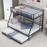 Twin over Full Bed with Sturdy Steel Frame, Bunk Bed with Twin Size Trundle, Two-Side Ladders, Black(OLD SKU:MF194424AAB) - Home Elegance USA