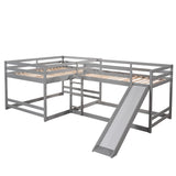 Full and Twin Size L-Shaped Bunk Bed with Slide and Short Ladder,Gray - Home Elegance USA