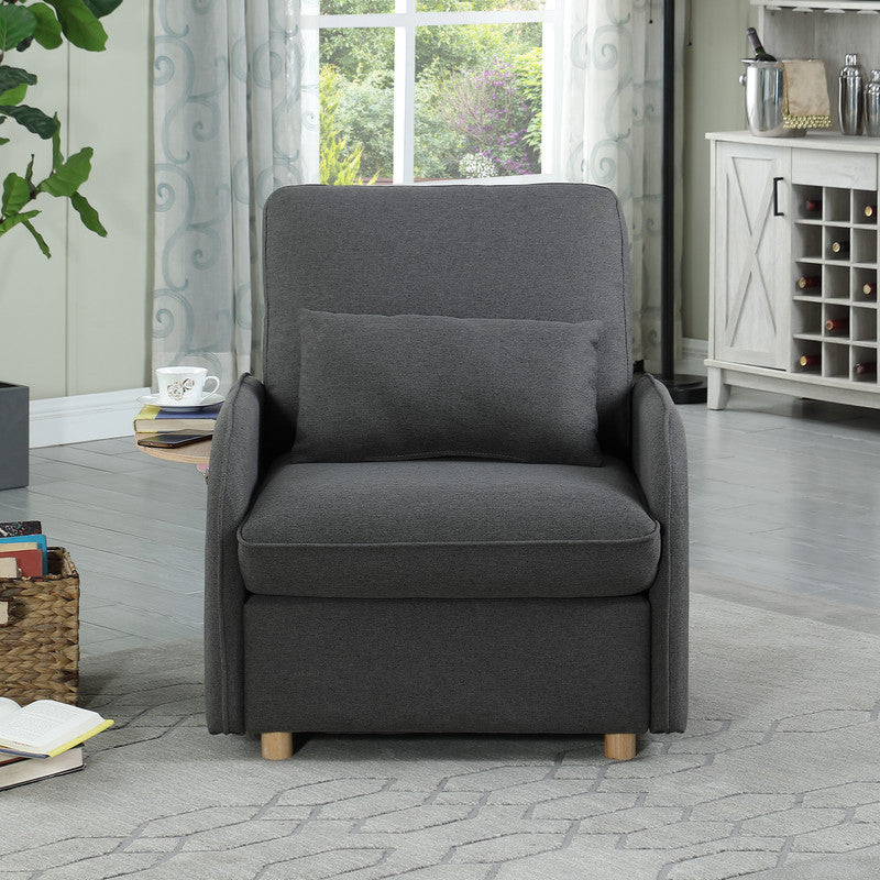 Huckleberry Dark Gray Linen Accent Chair with Storage Ottoman and Folding Side Table - Home Elegance USA