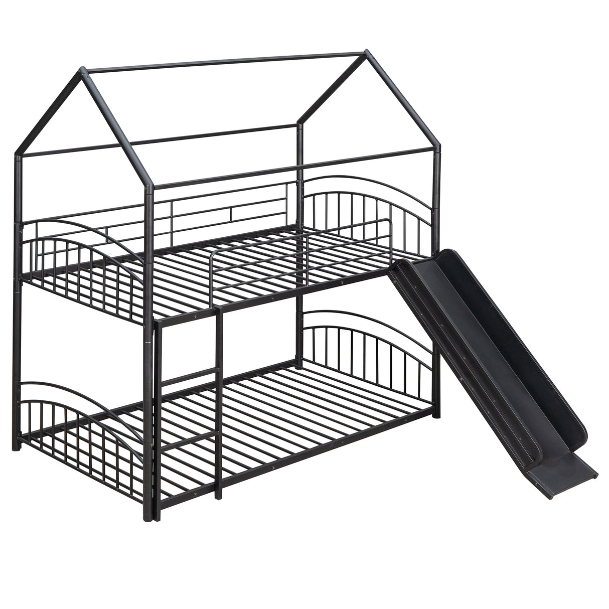 Twin Over Twin Metal Bunk Bed With Slide,Kids House Bed Black - Home Elegance USA