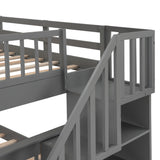 Stairway Full-Over-Full Bunk Bed with Storage and Guard Rail for Bedroom, Dorm, Gray(OLD SKU:LP000110AAE) - Home Elegance USA