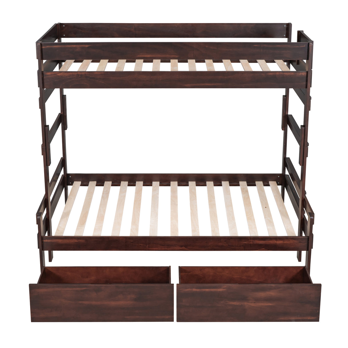 Twin over Full Wood Bunk Bed with 2 Drawers, Espresso - Home Elegance USA