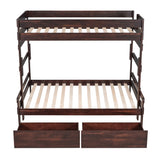 Twin over Full Wood Bunk Bed with 2 Drawers, Espresso - Home Elegance USA