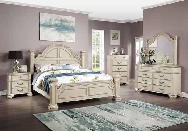 Pamphilos - Queen Bed & 2 Nightstands & Dresser & Mirror - Antique White - Home Elegance USA