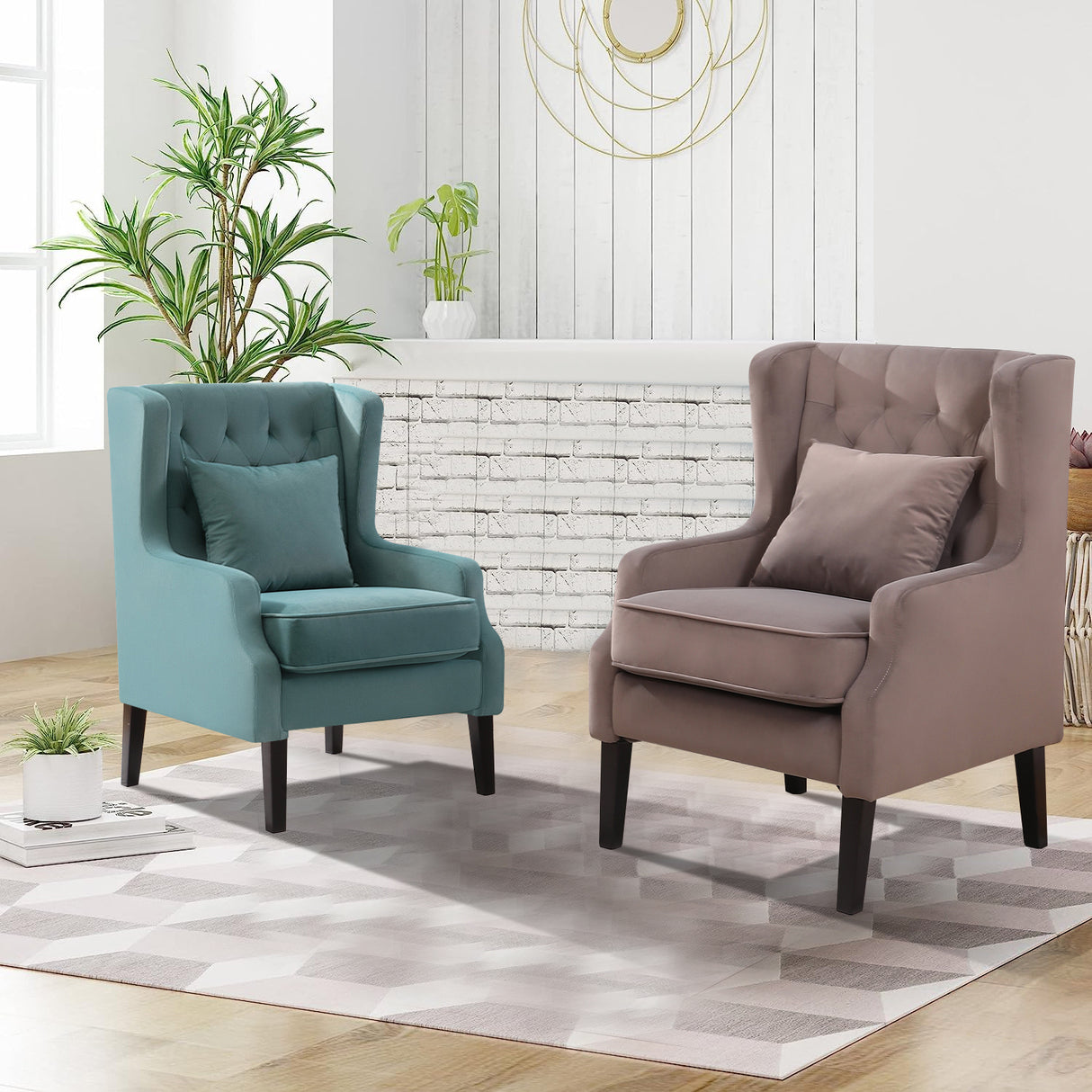 Vanbow.Modern chair with backrest, Bedroom, Living room, Reading chair(Seaweed Green) - Home Elegance USA