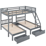 Full Over Twin & Twin Bunk Bed, Wood Triple Bunk Bed with Drawers and Guardrails, Gray (OLD SKU: LP000143AAE) - Home Elegance USA