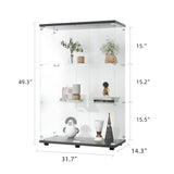 Two-door Glass Display Cabinet 3 Shelves with Door, Floor Standing Curio Bookshelf for Living Room Bedroom Office, 49.3"*31.7"*14.3",Black Home Elegance USA
