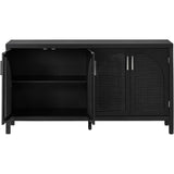 TREXM Large Storage Space Sideboard with Artificial Rattan Door and Metal Handles for Living Room and Entryway (Black) - Home Elegance USA