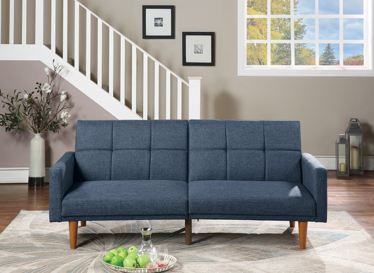 Transitional Look Living Room Sofa Couch Convertible Bed Navy Polyfiber 1pc Tufted Sofa Cushion Wooden Legs Home Elegance USA