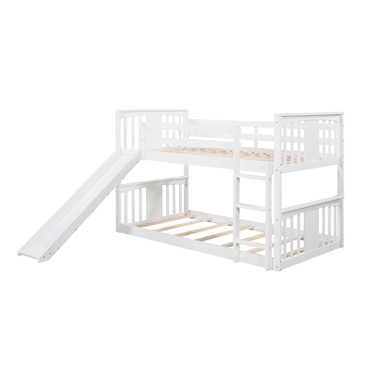 Twin Over Twin Bunk Bed with Slide and Ladder, White (Old SKU：LP000108AAK) - Home Elegance USA