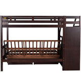 Twin over Full Bunk Bed with Two Drawers and Staircase, Down Bed can be Converted into Daybed,Espresso - Home Elegance USA