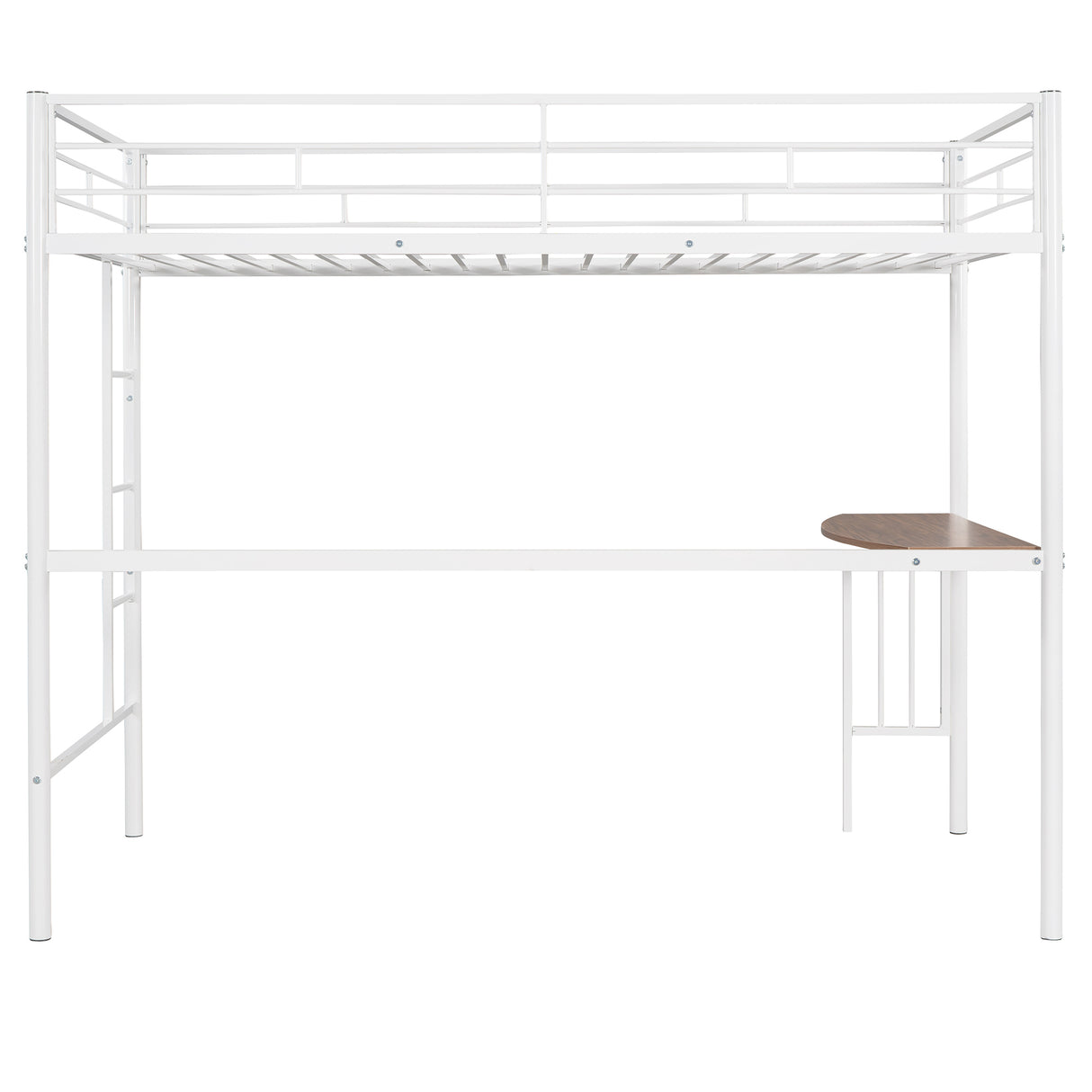 Twin Over Full Metal Bunk Bed with Desk, Ladder and Quality Slats for Bedroom, Metallic  White（OLD SKU :LP000092AAK） - Home Elegance USA