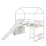 Twin Loft Bed with Two Drawers and Slide, House Bed with Slide, White (Old SKU: LP000130AAK) - Home Elegance USA