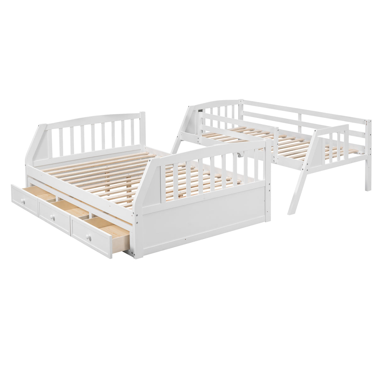 Twin-Over-Full Bunk Bed with Drawers，Ladder and Storage Staircase, White - Home Elegance USA