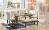 TREXM 6-Piece Farmhouse Dining Table Set 72" Wood Rectangular Table, 4 Upholstered Chairs with Bench (Walnut) - Home Elegance USA