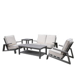 Octavia All-Weather Outdoor, Patio 5-Piece Aluminum Deep Seating Set with Water-Repellent Cushions for Deck, Backyards, Garden, Lawns, Poolside, and Beach.