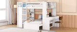 Full size Loft Bed with a twin size Stand-alone bed, Shelves,Desk,and Wardrobe-White - Home Elegance USA