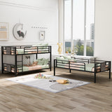 Twin Size Triple Metal Bunk Bed, with Wood Decoration Headboard and Footboard, Gray - Home Elegance USA