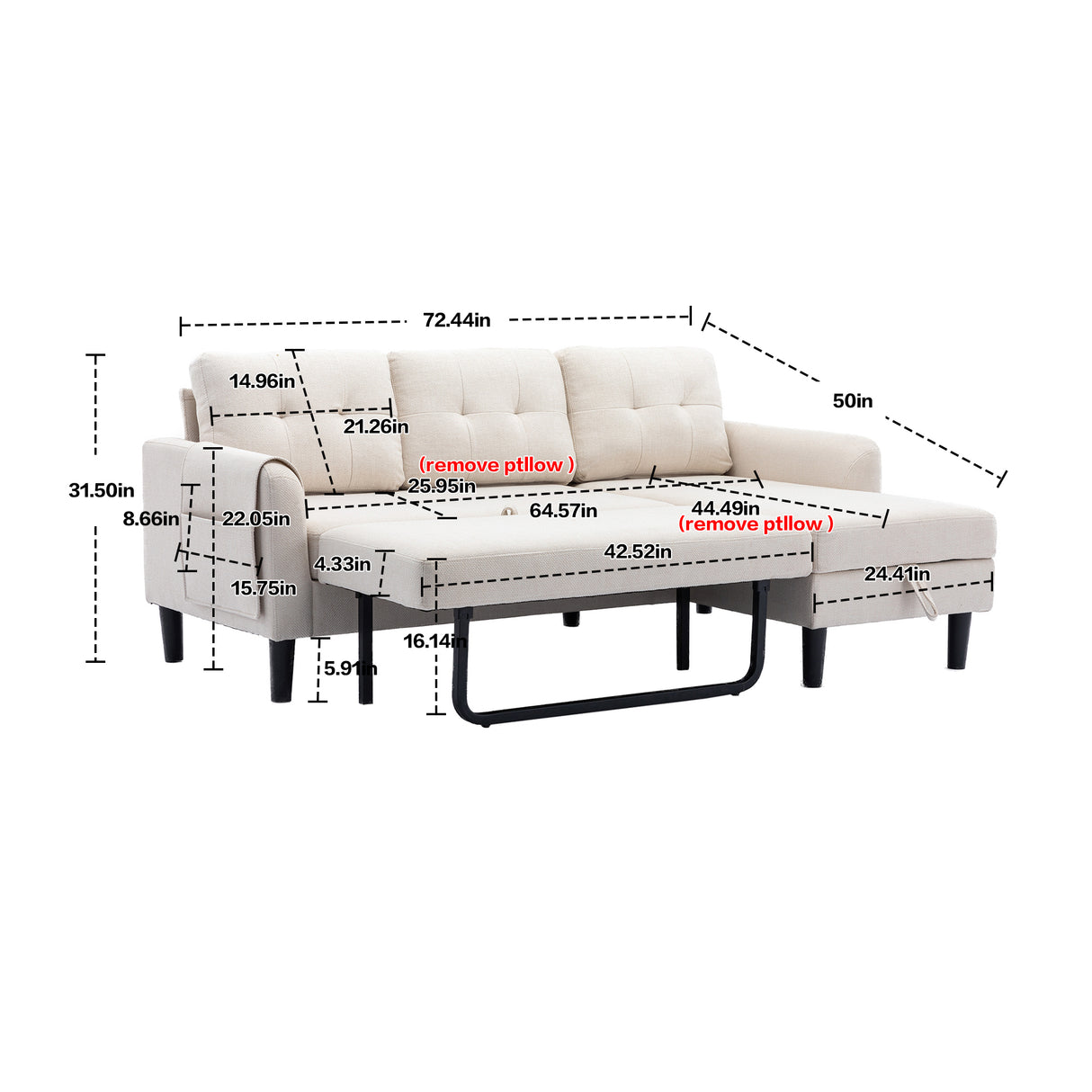 UNITED WE WIN Sectional Sofa Reversible Sectional Sleeper Sectional Sofa with Storage Chaise - Home Elegance USA