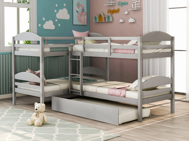 Twin L-Shaped Bunk bed with Trundle-Gray（OLD SKU:LP000024AAE) - Home Elegance USA