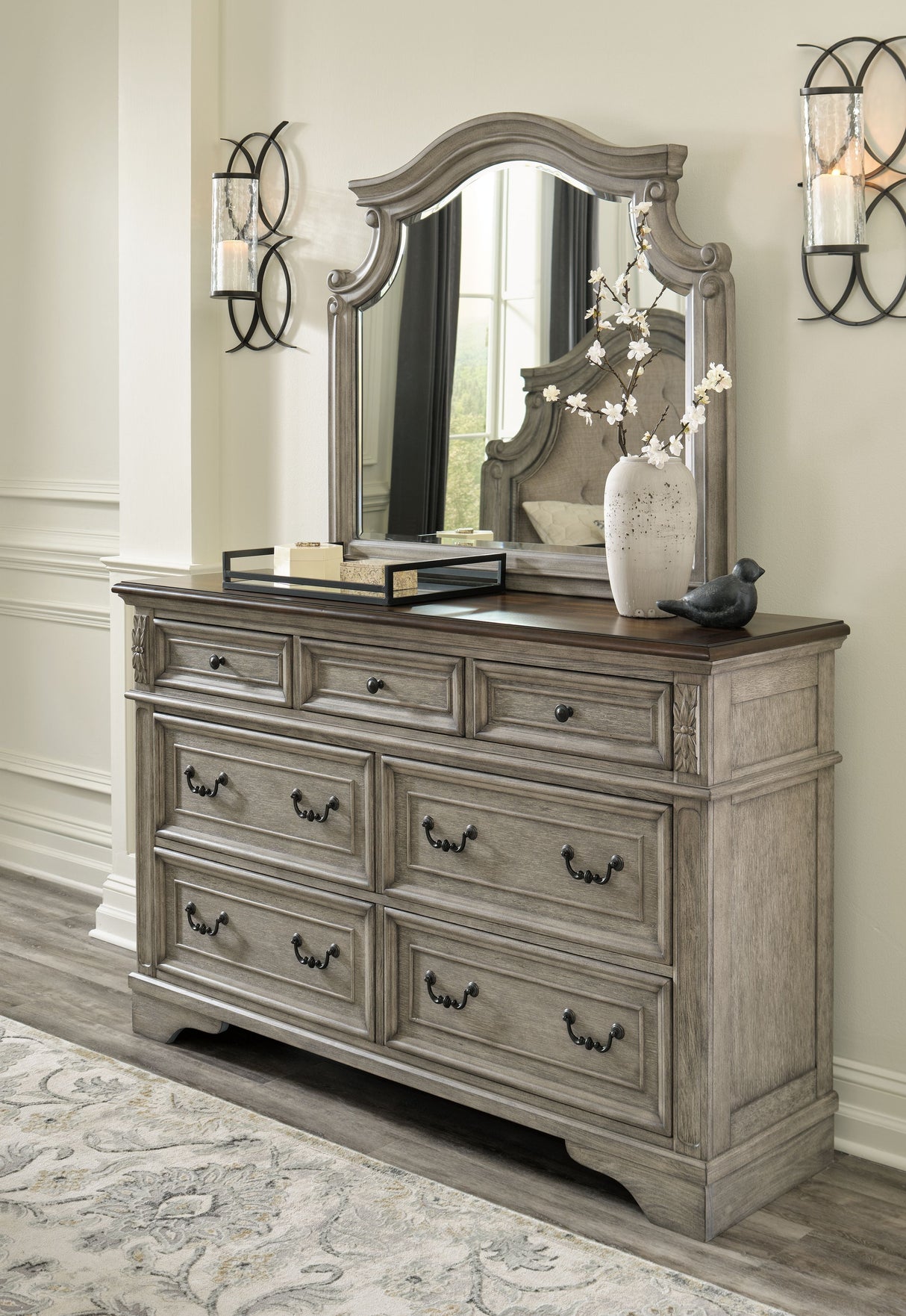 Lodenbay - Antique Gray - 6 Pc. - Dresser, Mirror, Chest, King Panel Bed - Home Elegance USA