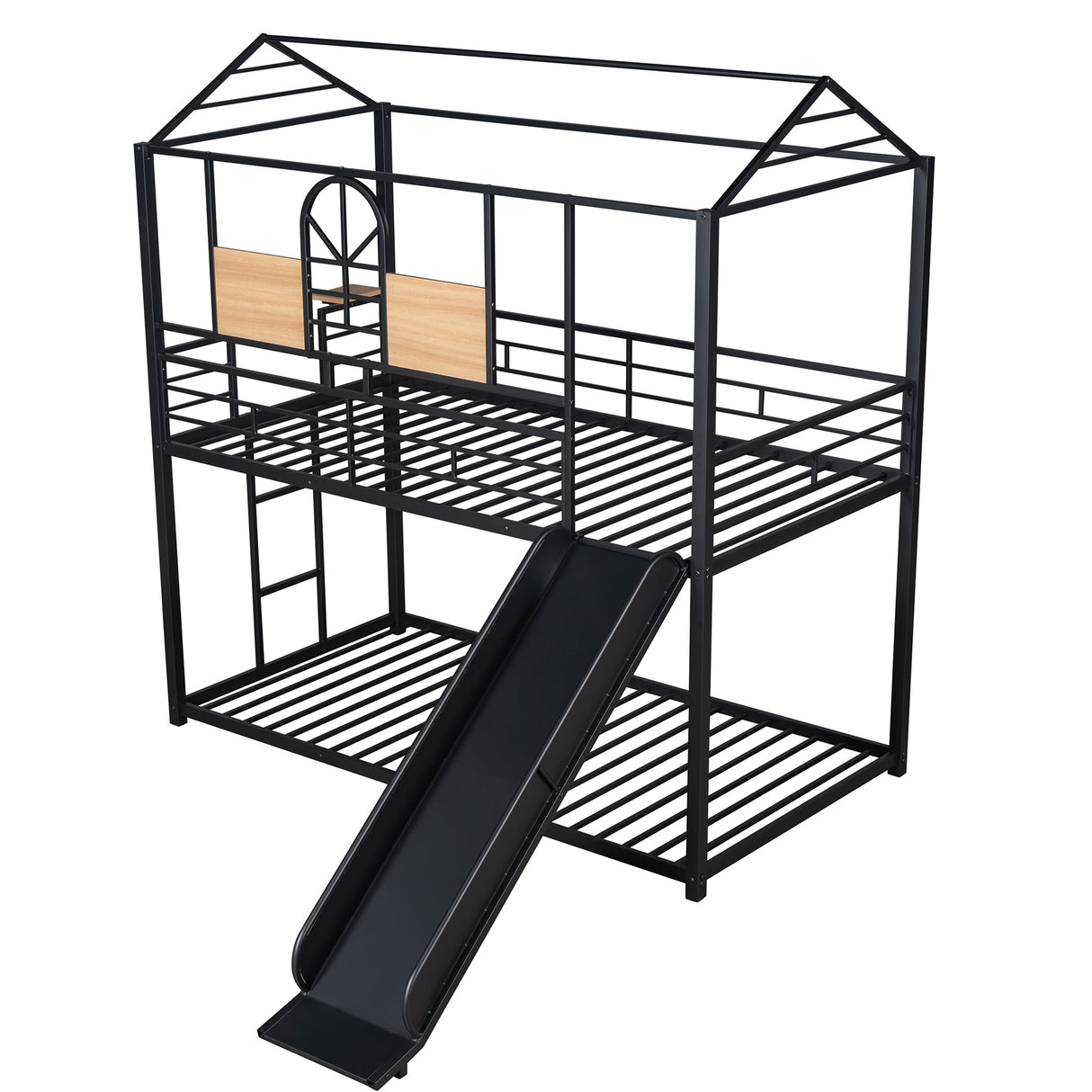 Twin Over Twin Metal Bunk Bed ,Metal Housebed With Slide,Three Colors Available.(Black with Black  Slide)(OLD SKU :LP000095AAB) - Home Elegance USA