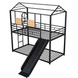 Twin Over Twin Metal Bunk Bed ,Metal Housebed With Slide,Three Colors Available.(Black with Black  Slide)(OLD SKU :LP000095AAB) - Home Elegance USA