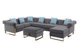 Maddie Gray Velvet 7-Seater Sectional Sofa with Reversible Chaise and Storage Ottoman - Home Elegance USA