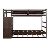 Solid Wood Bunk Bed , Hardwood Twin Over Twin Bunk Bed with Trundle and Staircase, Natural Espresso Finish (OLD SKU: LP000068AAP) - Home Elegance USA
