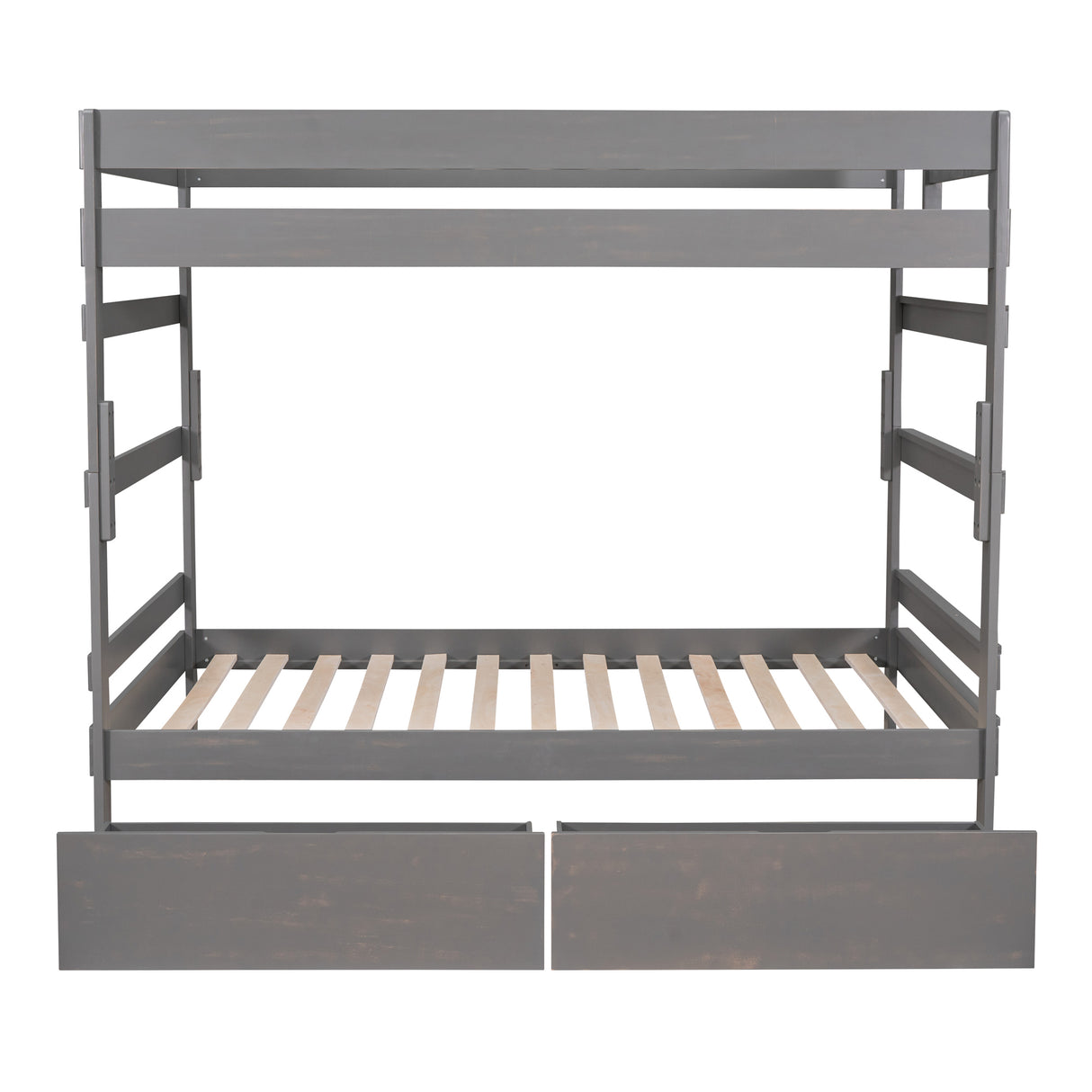 Full over Full Wood Bunk Bed with 2 Drawers, Gray - Home Elegance USA