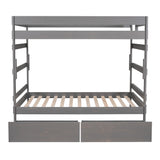 Full over Full Wood Bunk Bed with 2 Drawers, Gray - Home Elegance USA