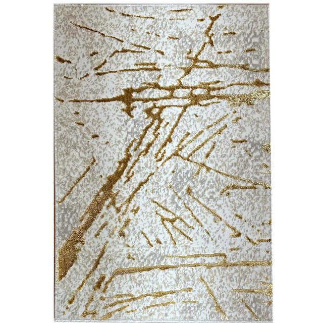 Shifra Luxury Area Rug in Beige and Gray with Gold Abstract Design - Home Elegance USA