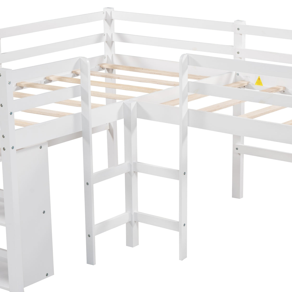 Twin Size L-Shaped Loft Bed with Movable Two-Tier Shelves and Slide,White - Home Elegance USA