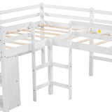Twin Size L-Shaped Loft Bed with Movable Two-Tier Shelves and Slide,White - Home Elegance USA