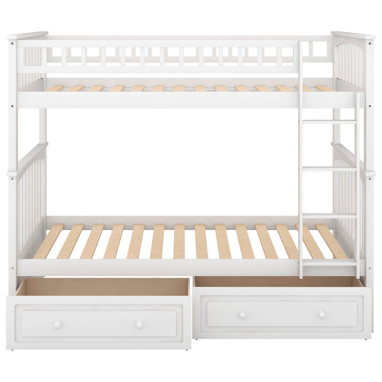 Twin over Twin Bunk Bed with Drawers, Convertible Beds, White - Home Elegance USA