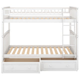 Twin over Twin Bunk Bed with Drawers, Convertible Beds, White - Home Elegance USA