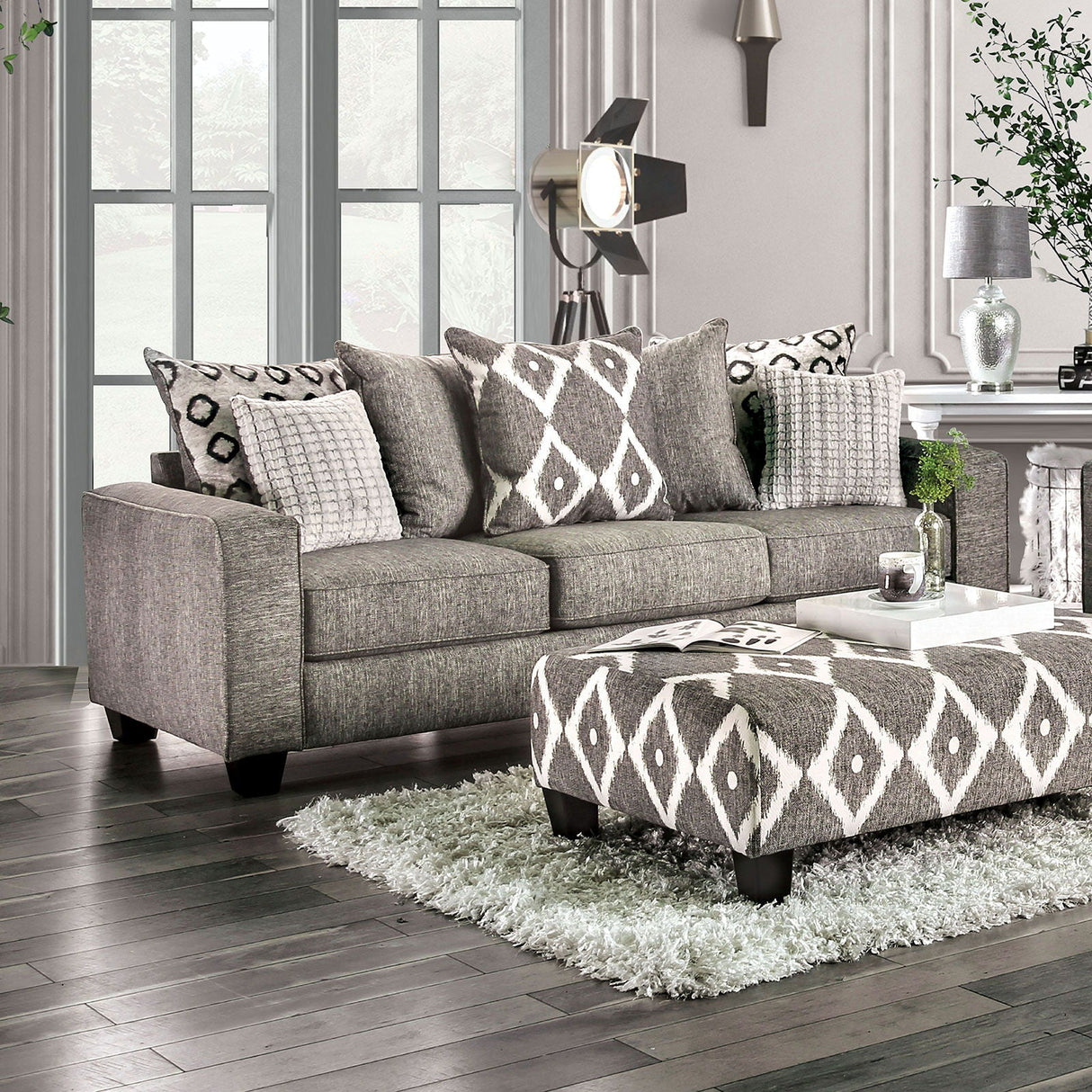 Basie - Sofa & Loveseat - Gray - Home Elegance USA