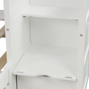 Twin over Full/Twin Bunk Bed, Convertible Bottom Bed, Storage Shelves and Drawers, White - Home Elegance USA